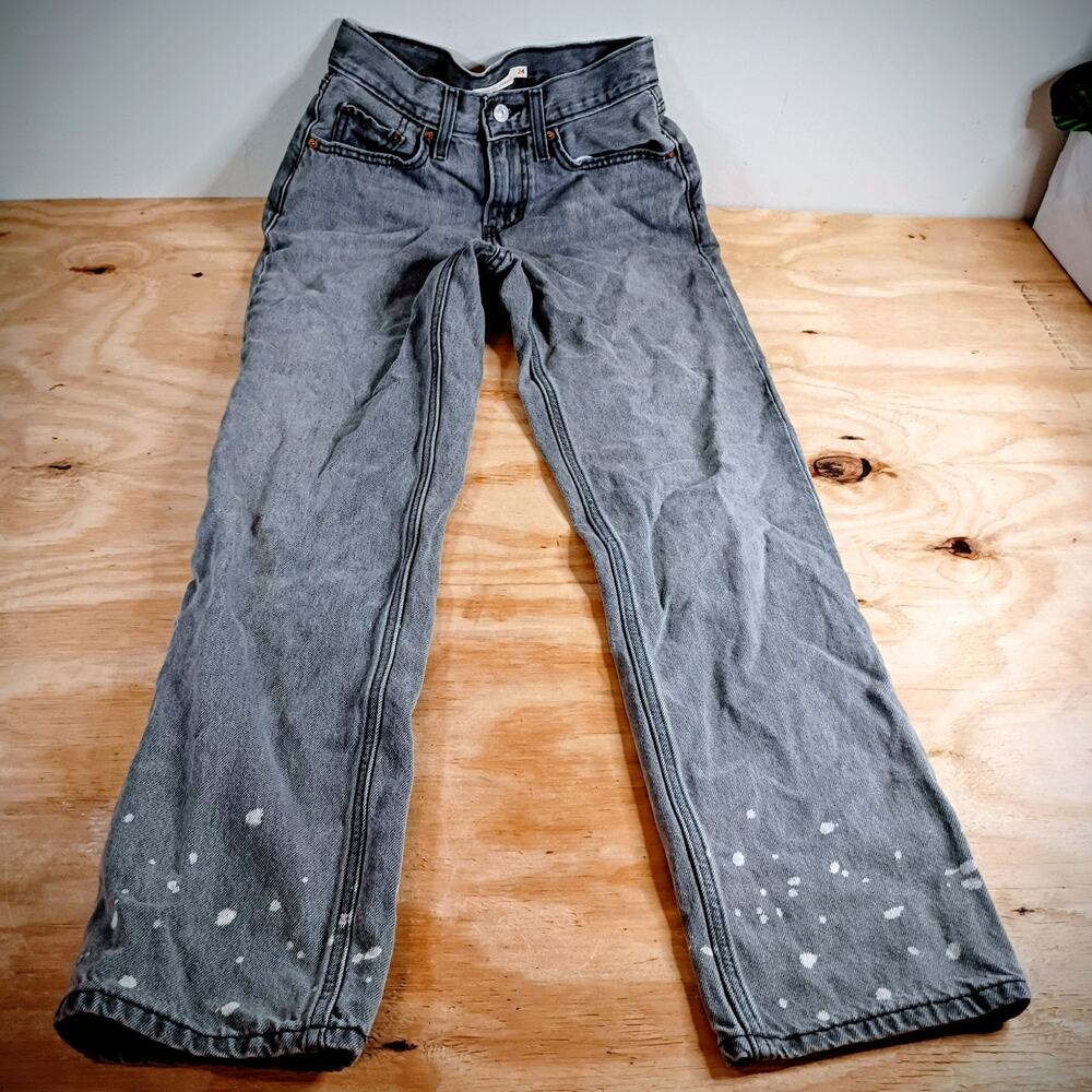 Levi's Low Pro Straight Jeans Women’s 24 Grey Paint Splatter Waterless Denim